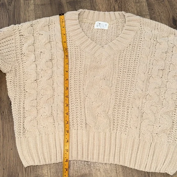 Poof Apparel Cable Knit V-Neck Sweater - Cream - Picture 3 of 7